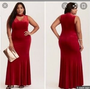 Red velvet halter dress